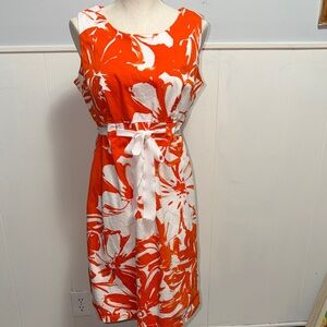 Nina Leonard Floral Orange and White Sleeveless Dress size 14